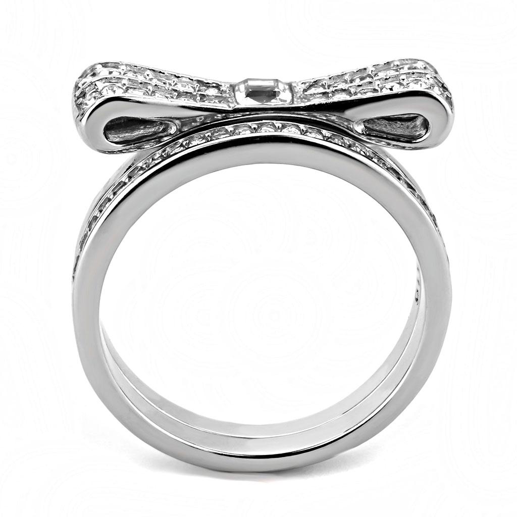 TK3506 - High polished (no plating) Stainless Steel Ring with Top Grade Crystal in Clear