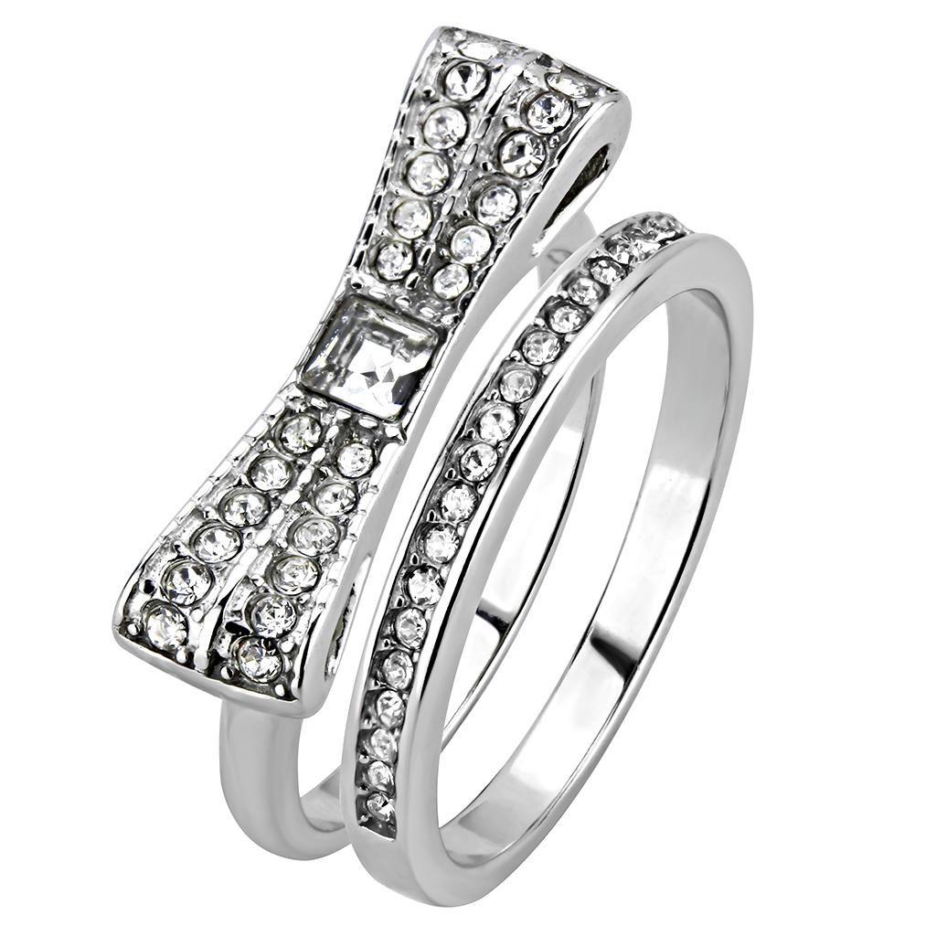 TK3506 - High polished (no plating) Stainless Steel Ring with Top Grade Crystal in Clear