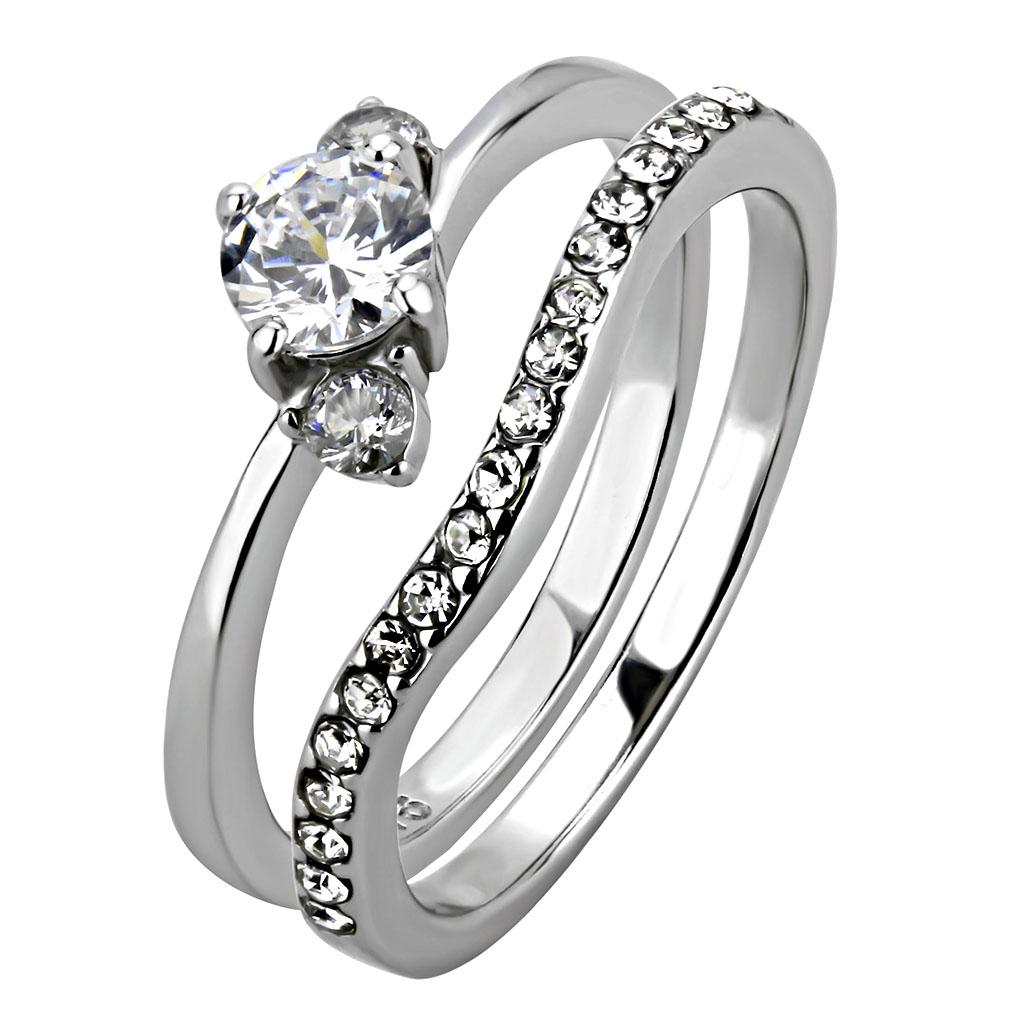 TK3507 - High polished (no plating) Stainless Steel Ring with AAA Grade CZ in Clear