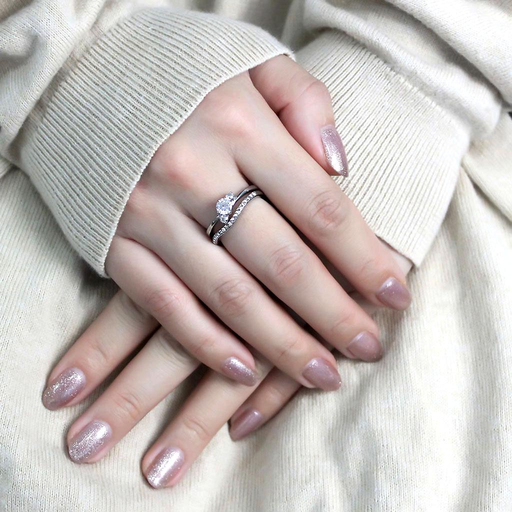 TK3507 - High polished (no plating) Stainless Steel Ring with AAA Grade CZ in Clear