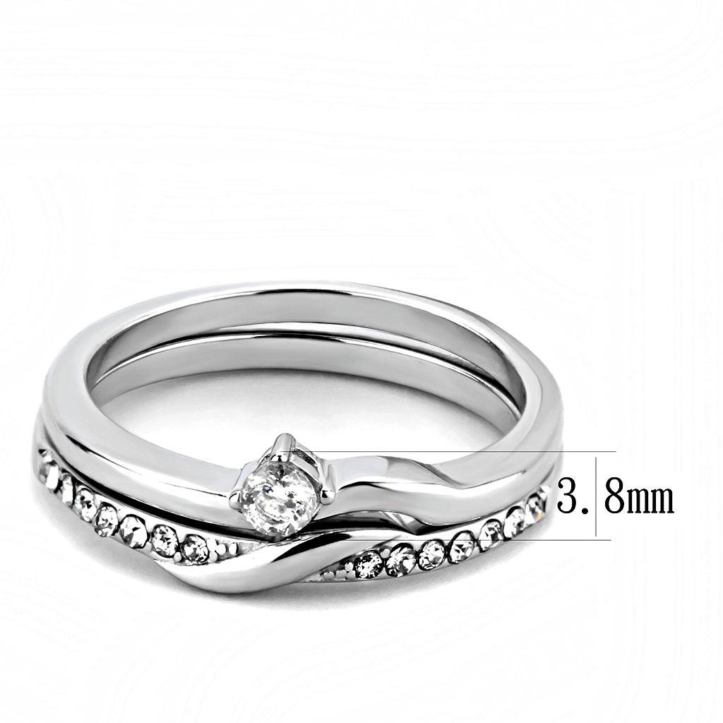 TK3508 - High polished (no plating) Stainless Steel Ring with AAA Grade CZ in Clear
