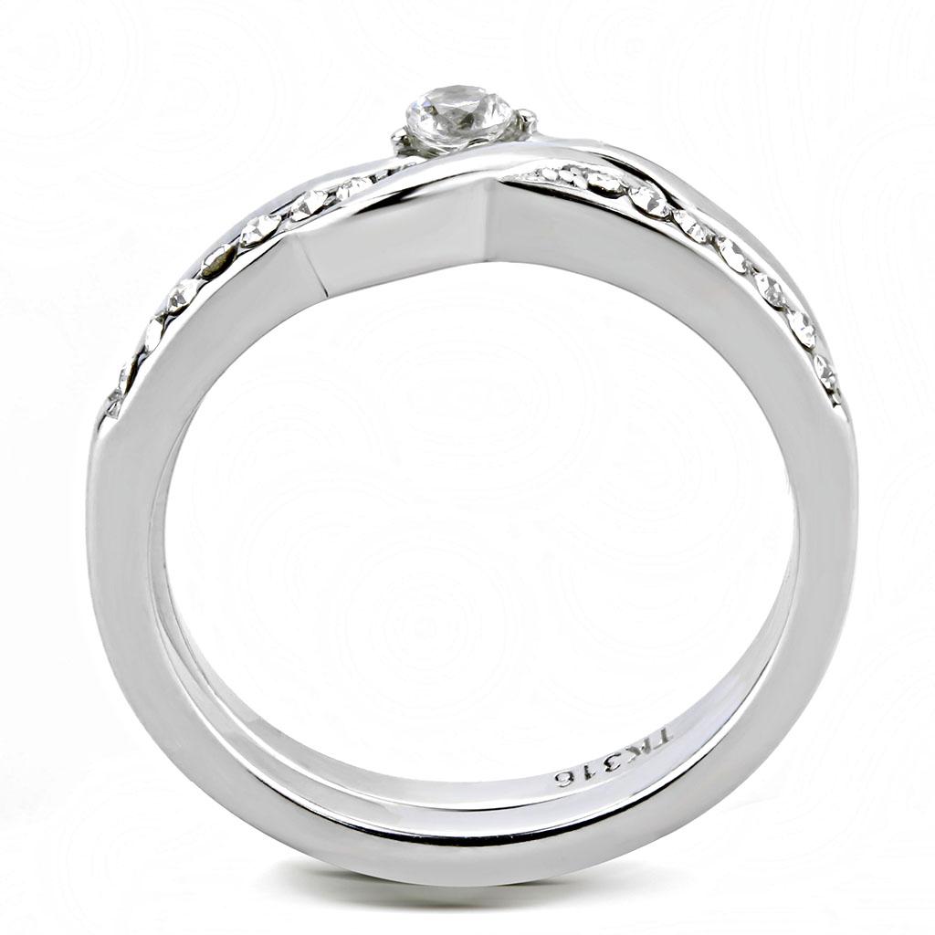 TK3508 - High polished (no plating) Stainless Steel Ring with AAA Grade CZ in Clear
