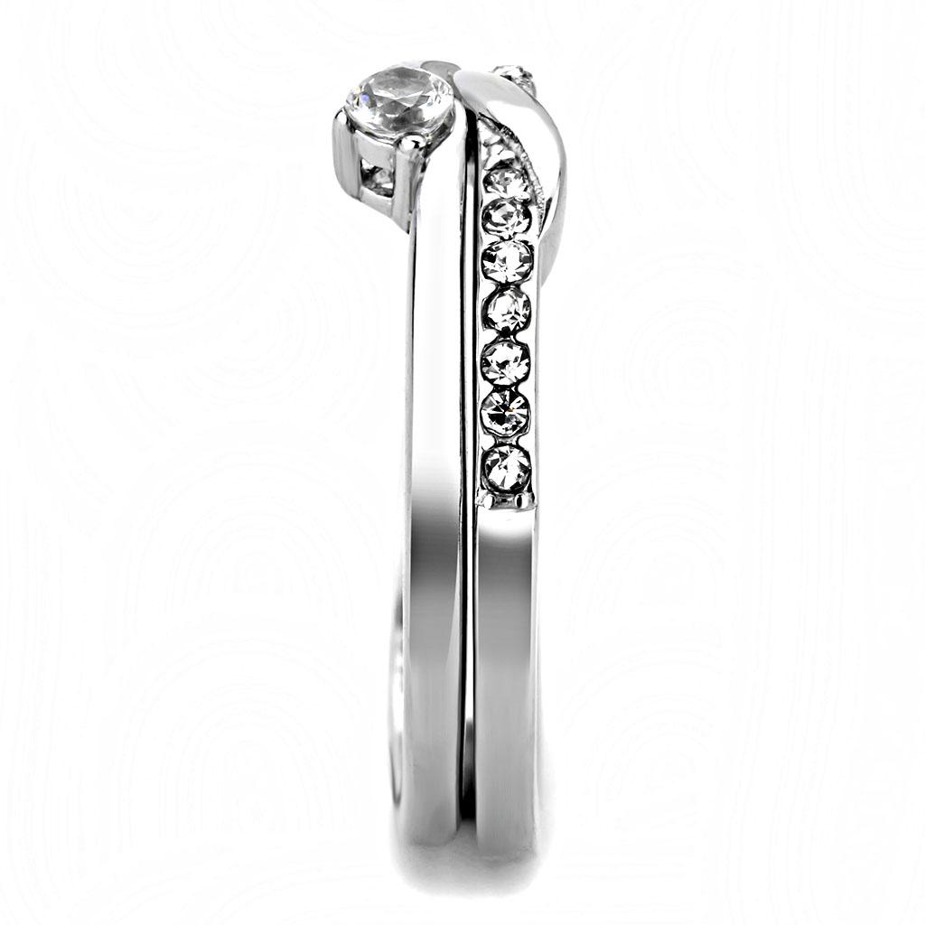 TK3508 - High polished (no plating) Stainless Steel Ring with AAA Grade CZ in Clear