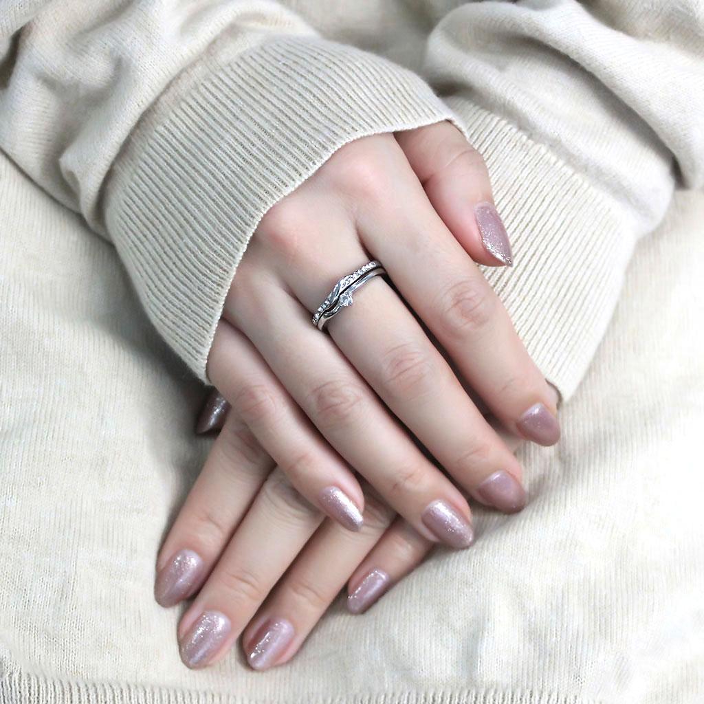 TK3508 - High polished (no plating) Stainless Steel Ring with AAA Grade CZ in Clear