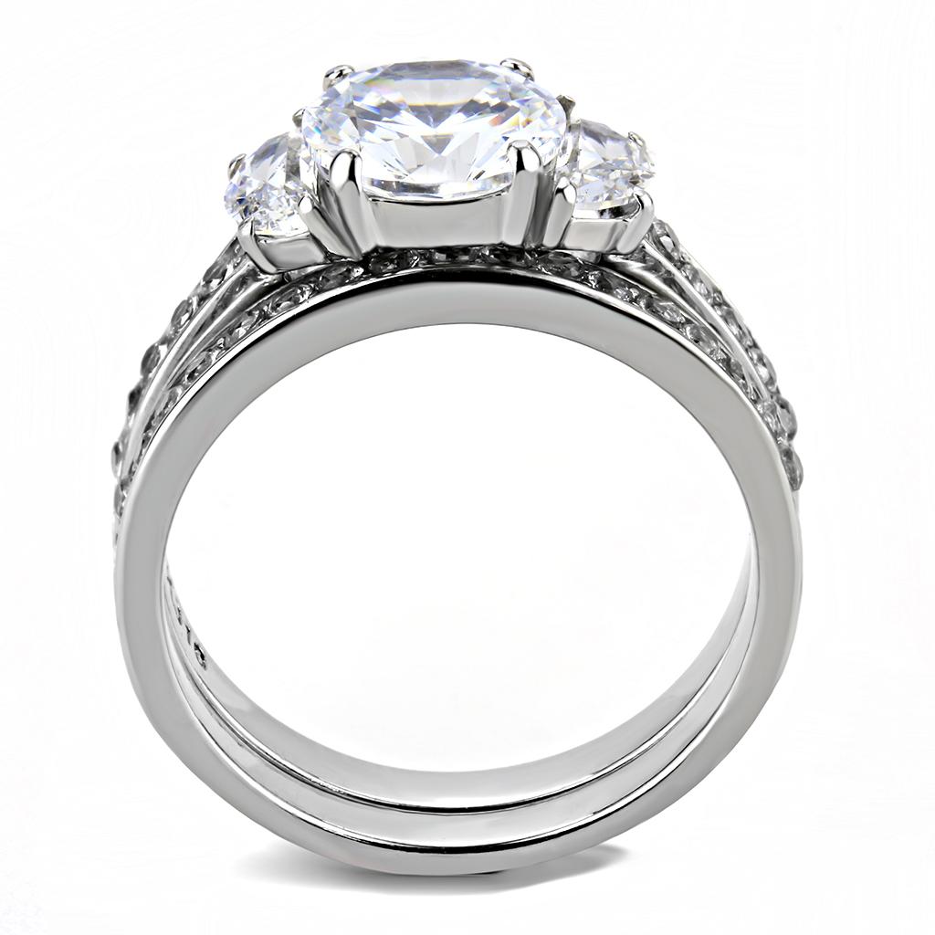 TK3509 - High polished (no plating) Stainless Steel Ring with AAA Grade CZ in Clear