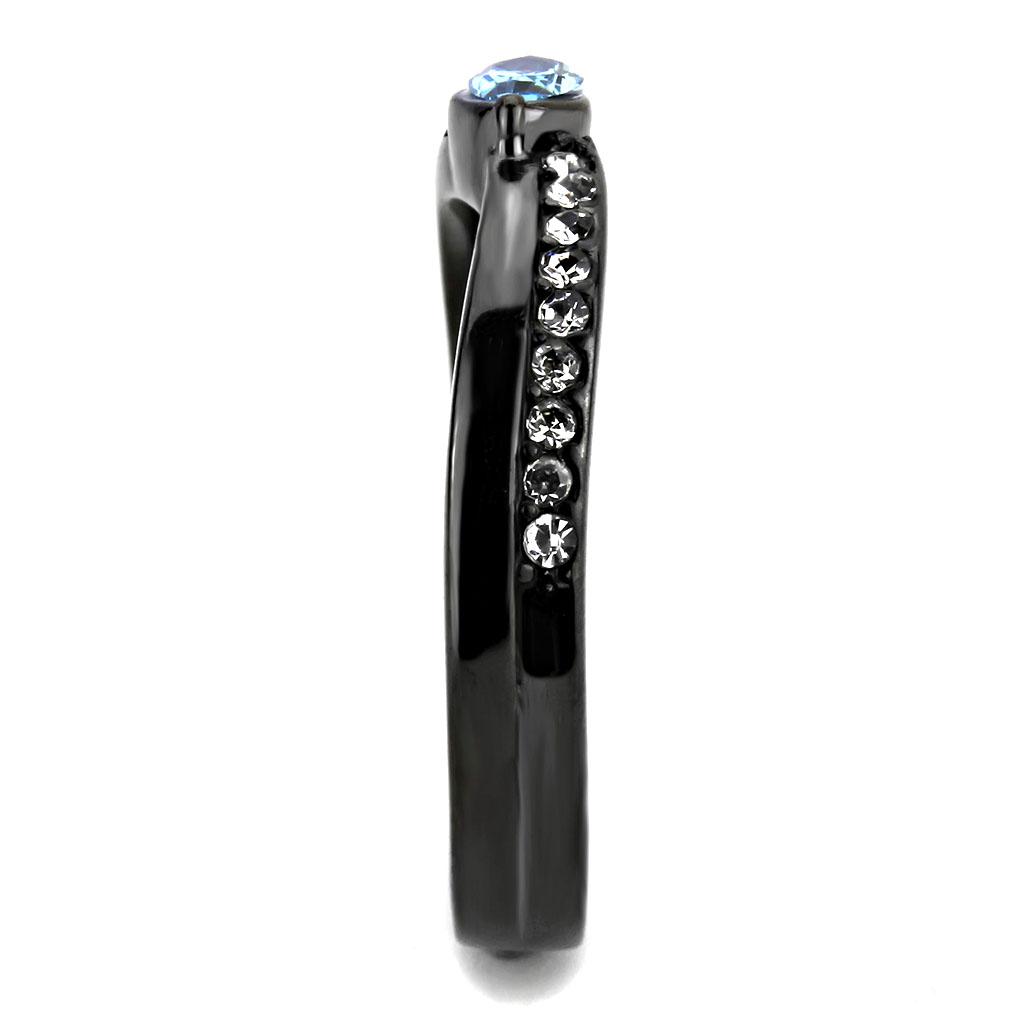 TK3511 - IP Light Black (IP Gun) Stainless Steel Ring with AAA Grade CZ in Sea Blue