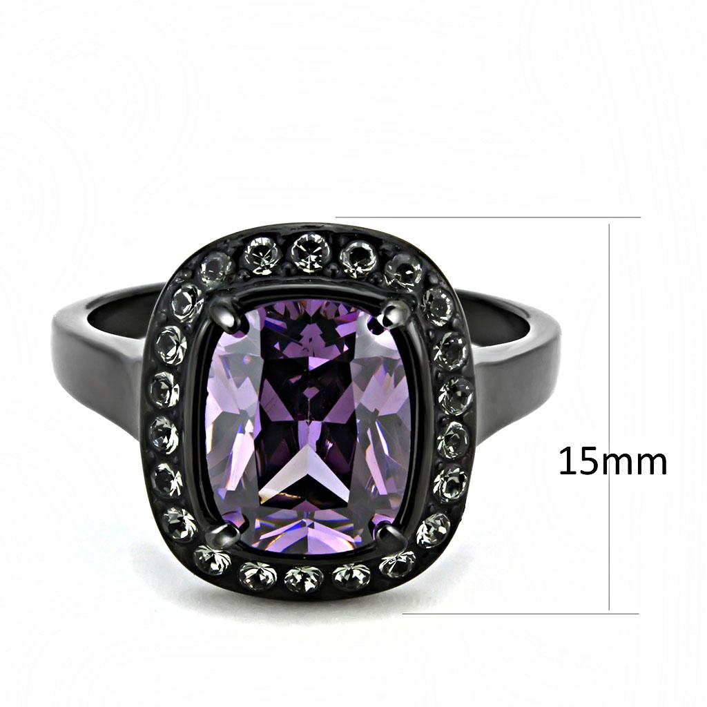 TK3512 - IP Black(Ion Plating) Stainless Steel Ring with AAA Grade CZ in Amethyst