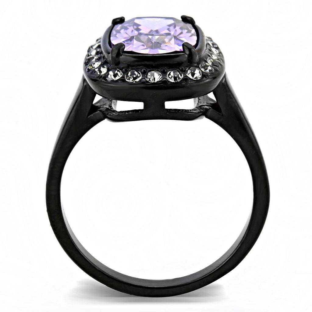 TK3512 - IP Black(Ion Plating) Stainless Steel Ring with AAA Grade CZ in Amethyst