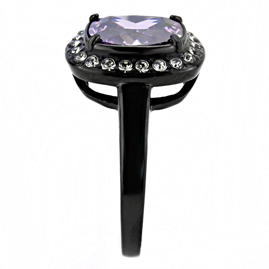 TK3512 - IP Black(Ion Plating) Stainless Steel Ring with AAA Grade CZ in Amethyst