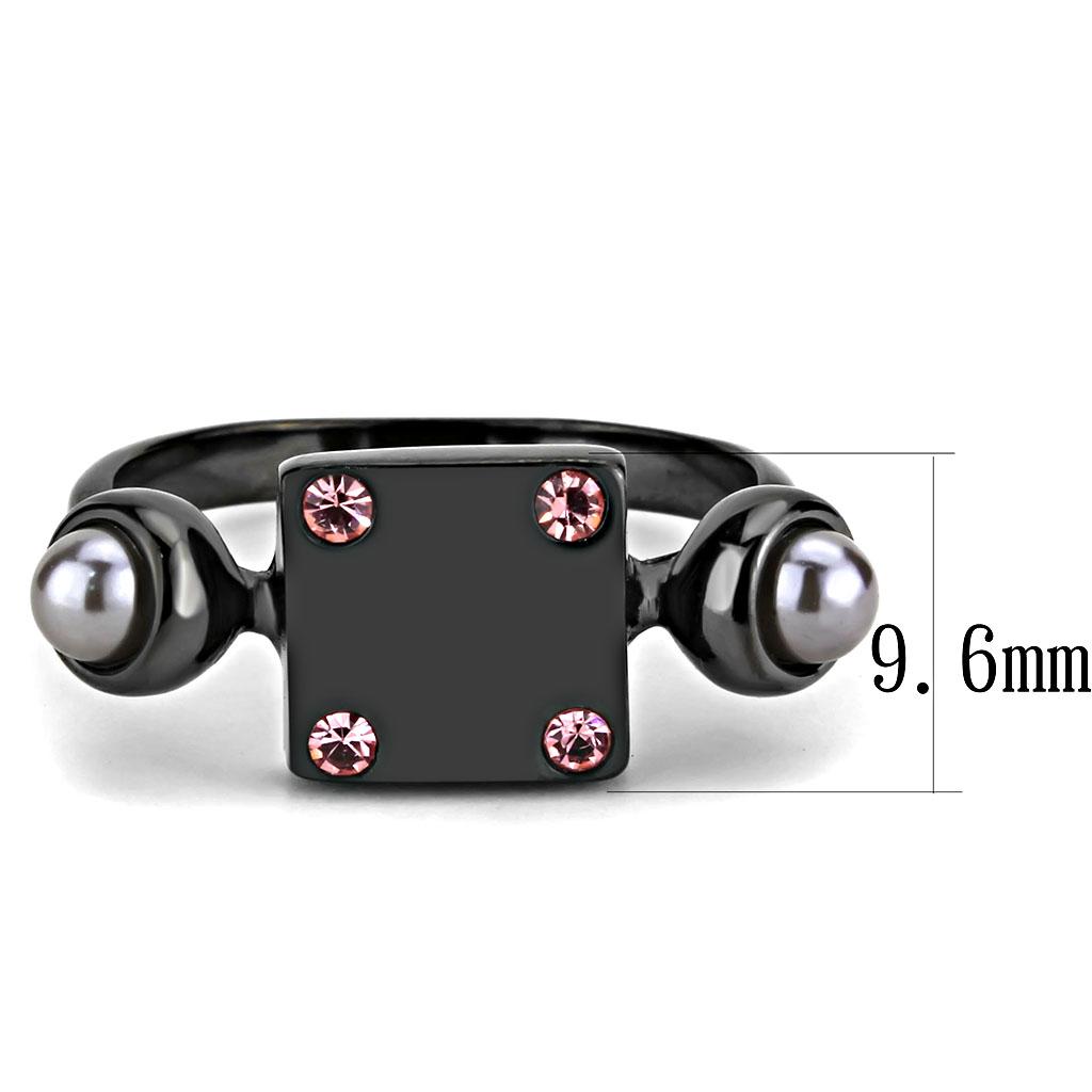 TK3513 - IP Light Black (IP Gun) Stainless Steel Ring with Synthetic Pearl in Gray