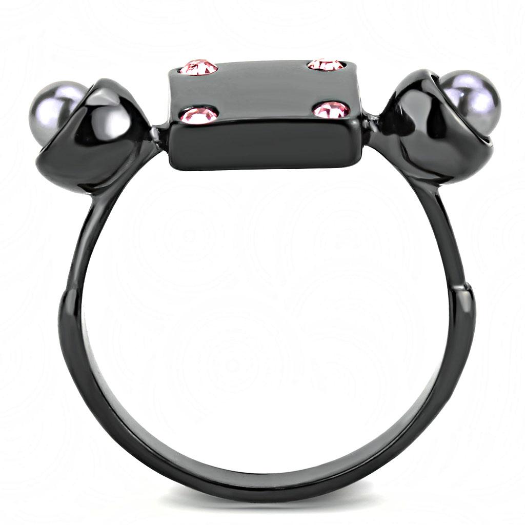 TK3513 - IP Light Black (IP Gun) Stainless Steel Ring with Synthetic Pearl in Gray