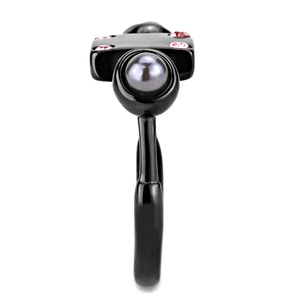 TK3513 - IP Light Black (IP Gun) Stainless Steel Ring with Synthetic Pearl in Gray