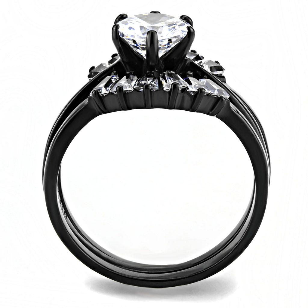 TK3514 - IP Black(Ion Plating) Stainless Steel Ring with AAA Grade CZ in Clear