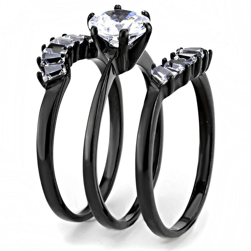 TK3514 - IP Black(Ion Plating) Stainless Steel Ring with AAA Grade CZ in Clear