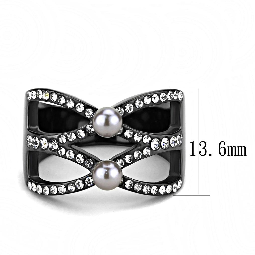 TK3515 - IP Light Black (IP Gun) Stainless Steel Ring with Synthetic Pearl in Gray
