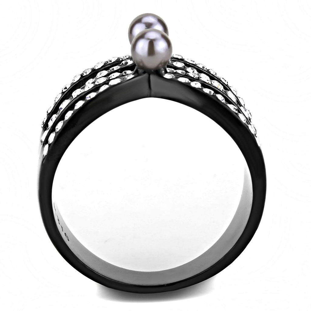 TK3515 - IP Light Black (IP Gun) Stainless Steel Ring with Synthetic Pearl in Gray