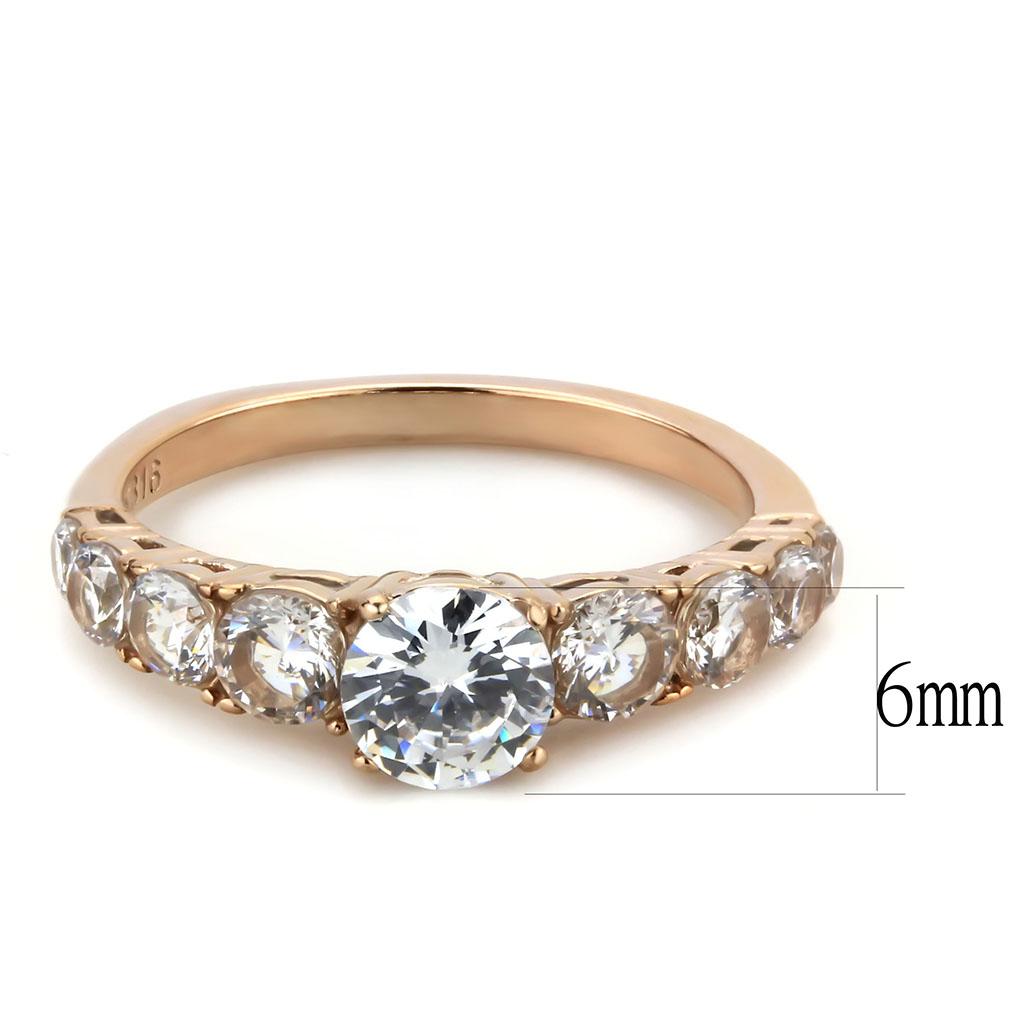 TK3516 - IP Rose Gold(Ion Plating) Stainless Steel Ring with AAA Grade CZ in Clear