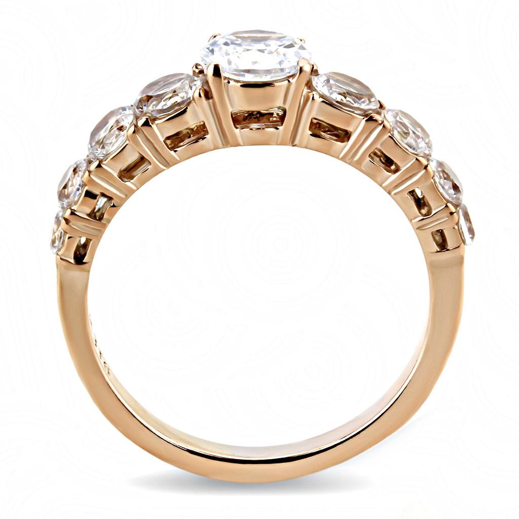 TK3516 - IP Rose Gold(Ion Plating) Stainless Steel Ring with AAA Grade CZ in Clear