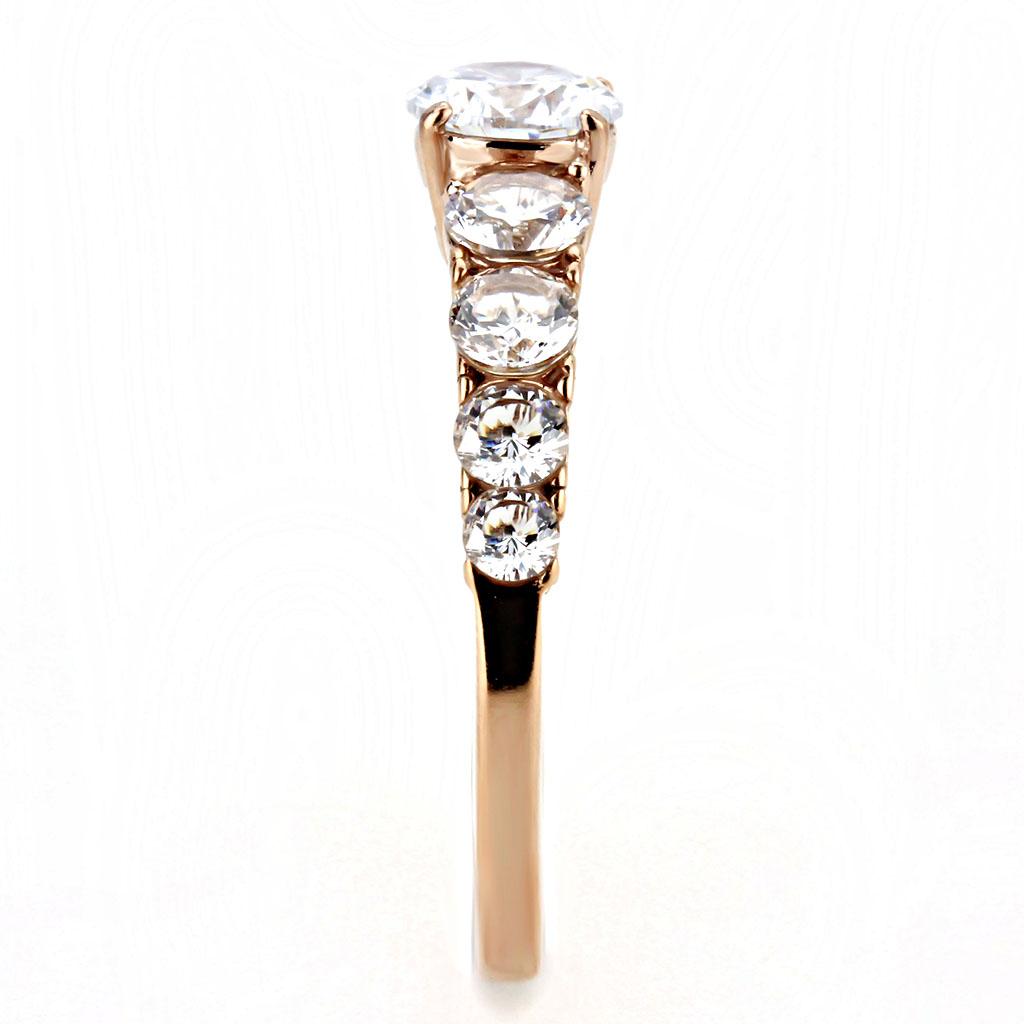 TK3516 - IP Rose Gold(Ion Plating) Stainless Steel Ring with AAA Grade CZ in Clear