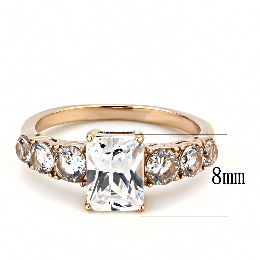 TK3517 - IP Rose Gold(Ion Plating) Stainless Steel Ring with AAA Grade CZ in Clear
