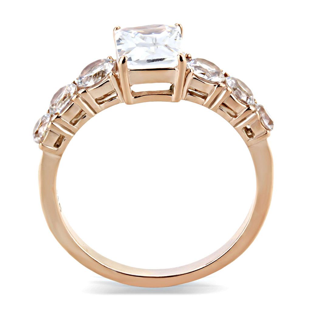 TK3517 - IP Rose Gold(Ion Plating) Stainless Steel Ring with AAA Grade CZ in Clear