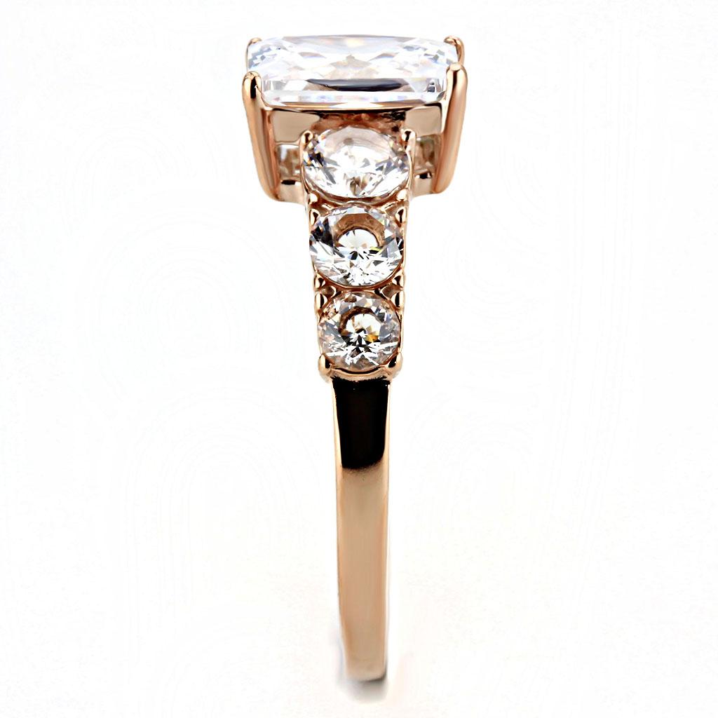 TK3517 - IP Rose Gold(Ion Plating) Stainless Steel Ring with AAA Grade CZ in Clear