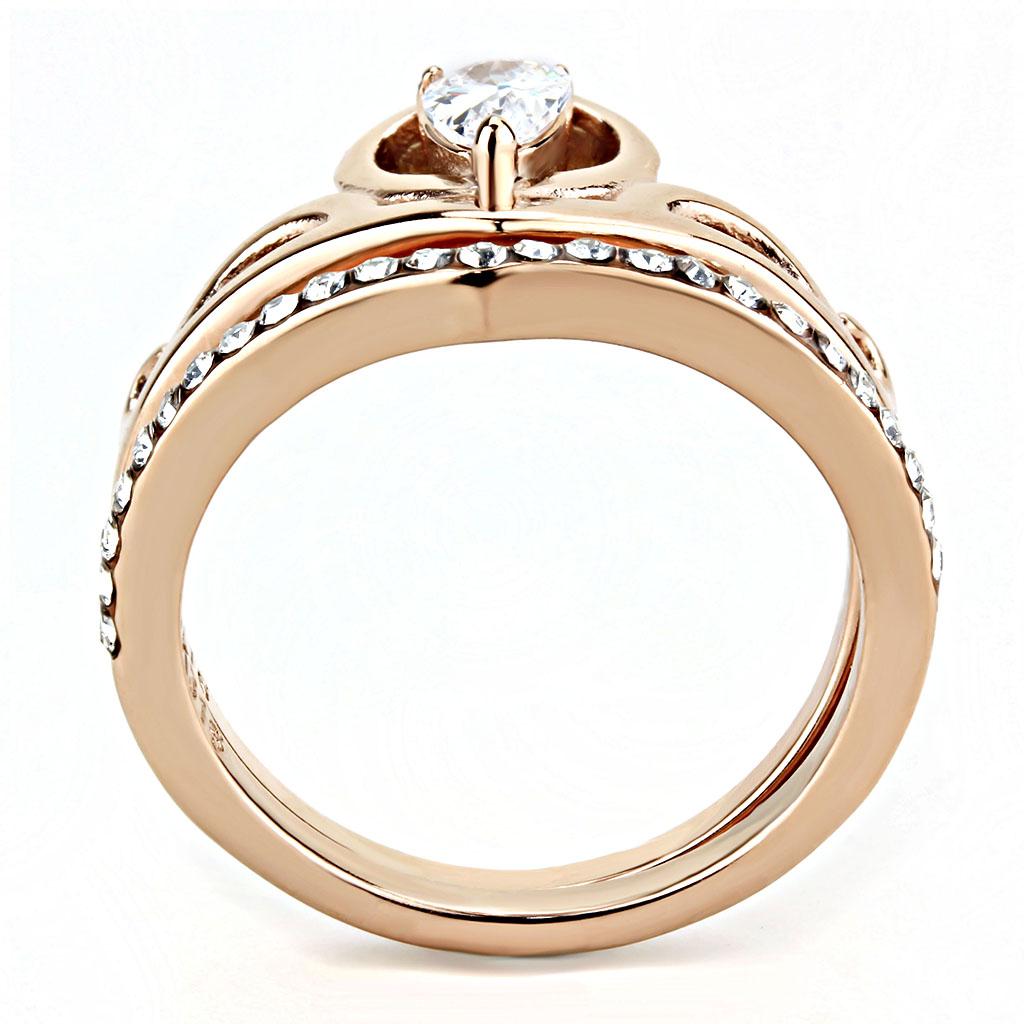 TK3518 - IP Rose Gold(Ion Plating) Stainless Steel Ring with AAA Grade CZ in Clear