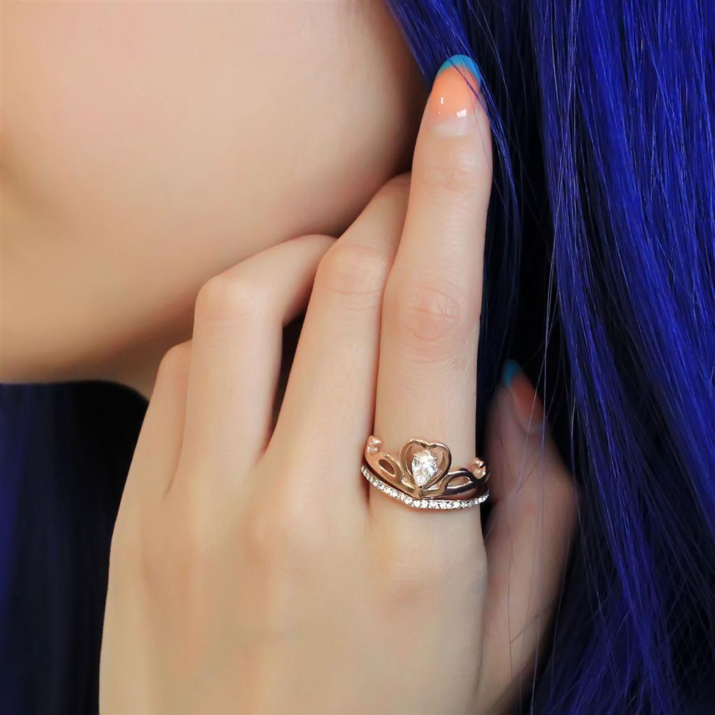 TK3518 - IP Rose Gold(Ion Plating) Stainless Steel Ring with AAA Grade CZ in Clear