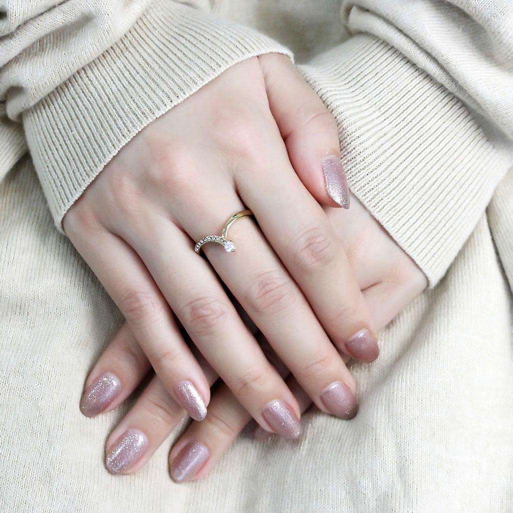 TK3524 - IP Gold(Ion Plating) Stainless Steel Ring with AAA Grade CZ in Clear