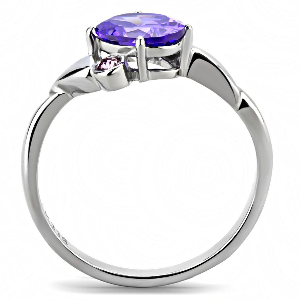 TK3525 - High polished (no plating) Stainless Steel Ring with AAA Grade CZ in Tanzanite