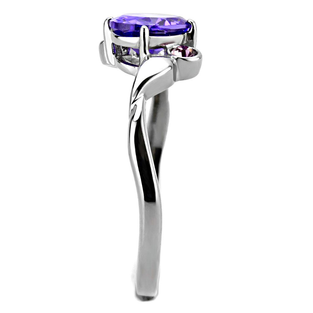 TK3525 - High polished (no plating) Stainless Steel Ring with AAA Grade CZ in Tanzanite