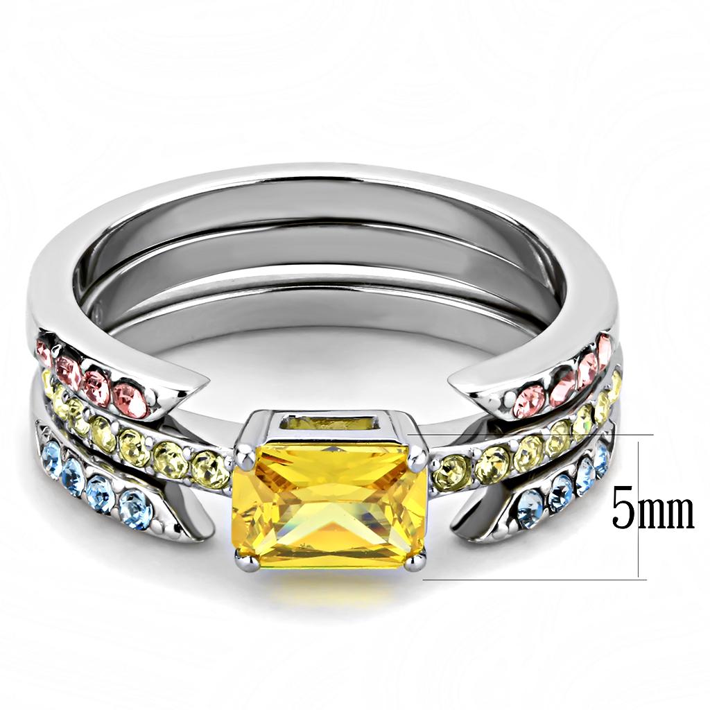 TK3526 - High polished (no plating) Stainless Steel Ring with AAA Grade CZ in Topaz