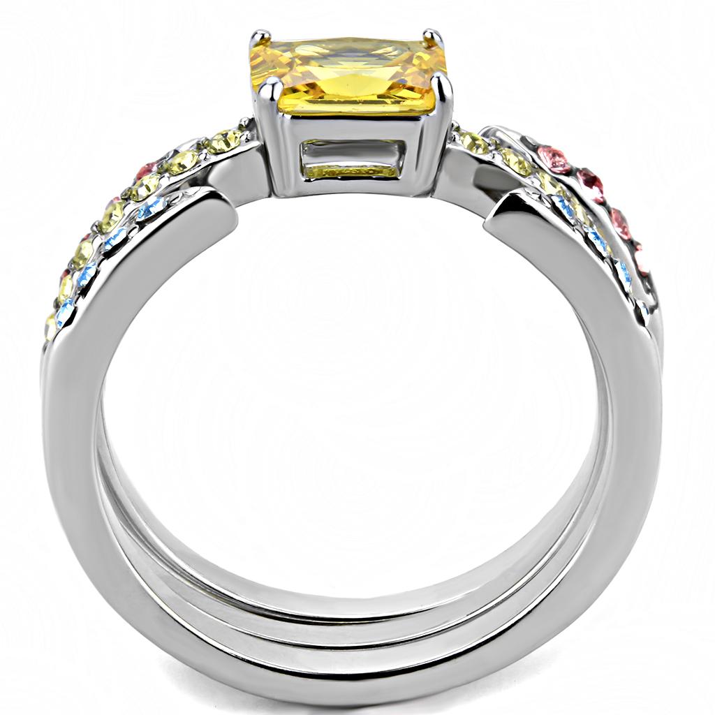 TK3526 - High polished (no plating) Stainless Steel Ring with AAA Grade CZ in Topaz