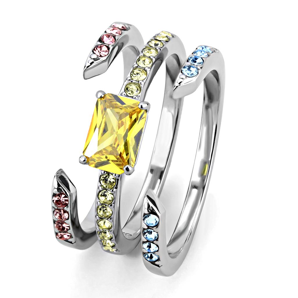 TK3526 - High polished (no plating) Stainless Steel Ring with AAA Grade CZ in Topaz