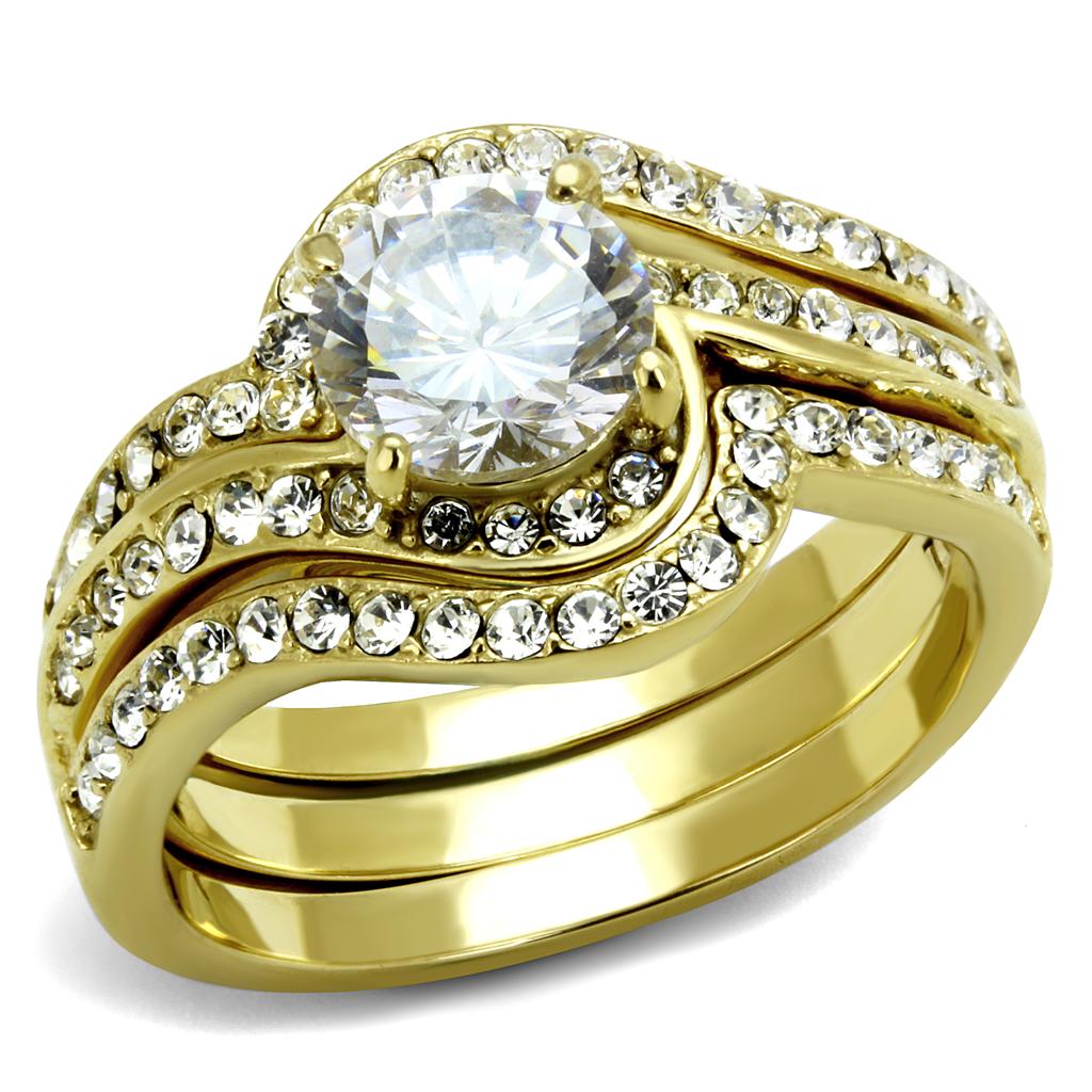 TK3527 - IP Gold(Ion Plating) Stainless Steel Ring with Top Grade Crystal in Clear