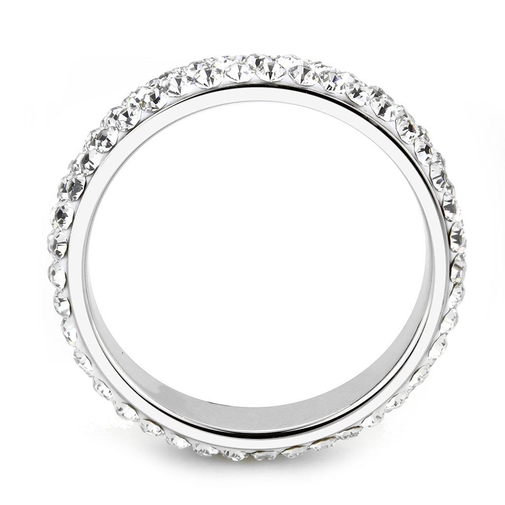 TK3533 - High polished (no plating) Stainless Steel Ring with Top Grade Crystal in Clear