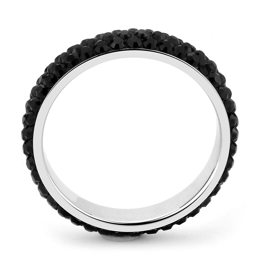 TK3534 - High polished (no plating) Stainless Steel Ring with Top Grade Crystal in Jet