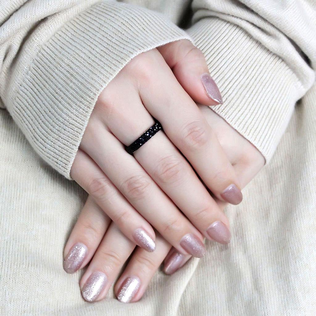 TK3534 - High polished (no plating) Stainless Steel Ring with Top Grade Crystal in Jet