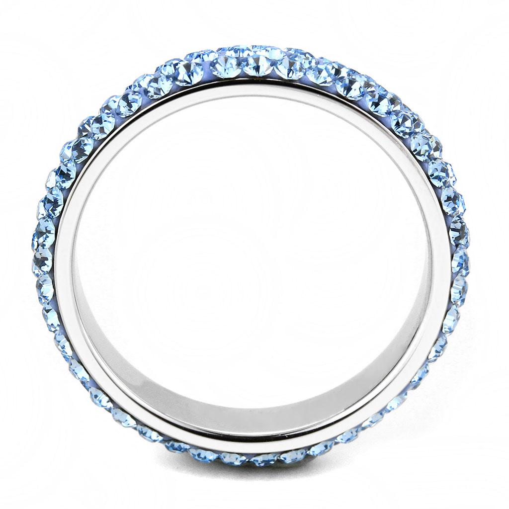 TK3535 - High polished (no plating) Stainless Steel Ring with Top Grade Crystal in Sea Blue