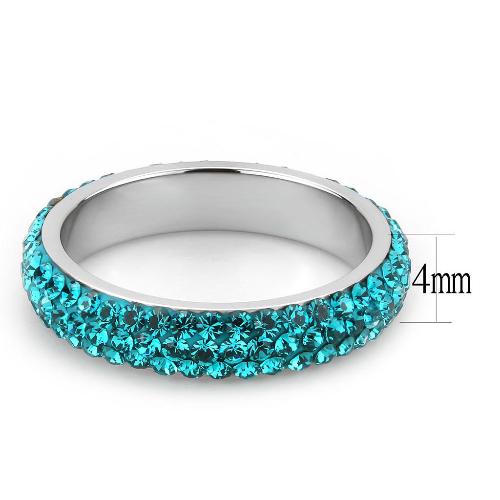 TK3538 - High polished (no plating) Stainless Steel Ring with Top Grade Crystal in Blue Zircon