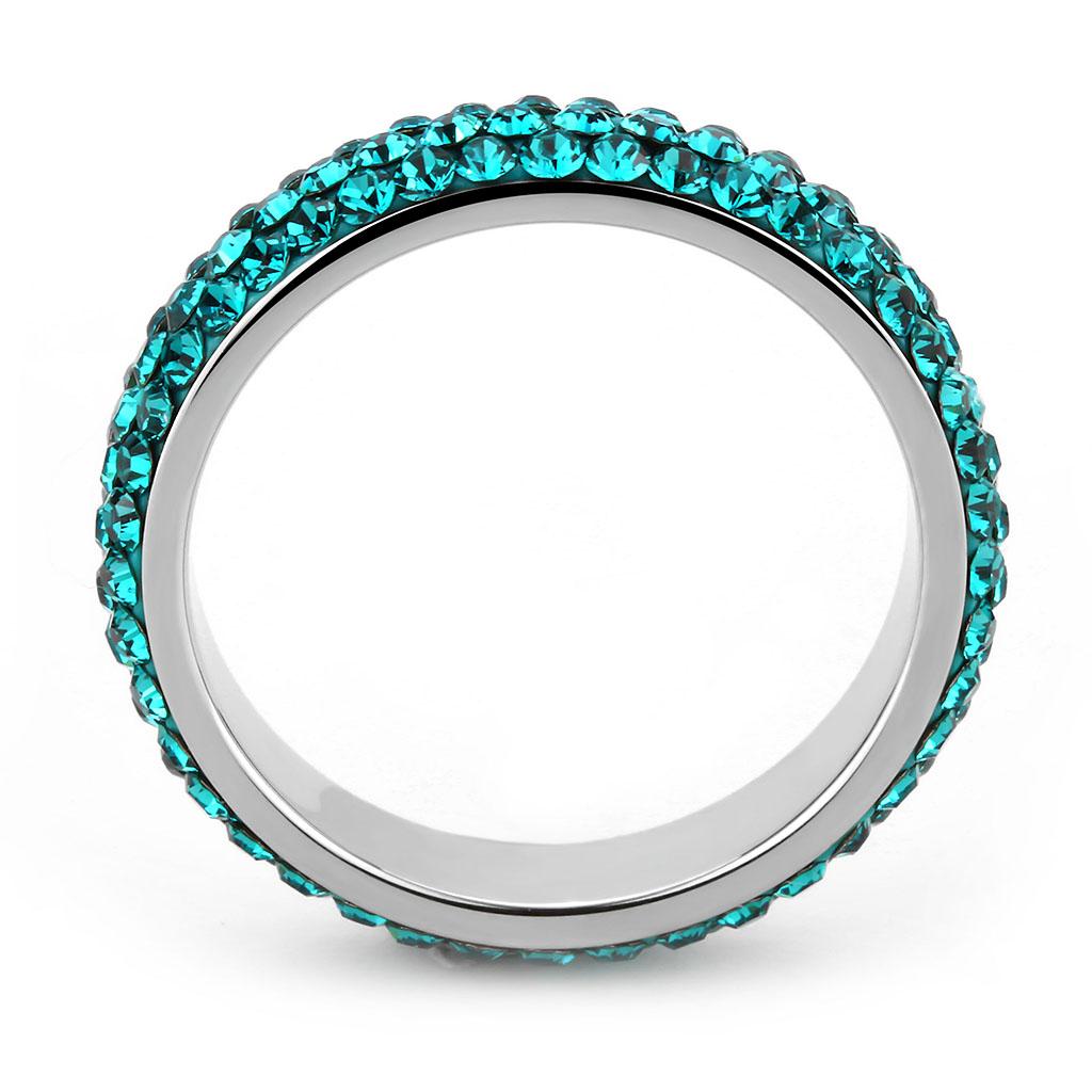 TK3538 - High polished (no plating) Stainless Steel Ring with Top Grade Crystal in Blue Zircon