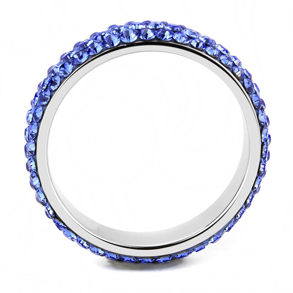 TK3539 - High polished (no plating) Stainless Steel Ring with Top Grade Crystal in Sapphire
