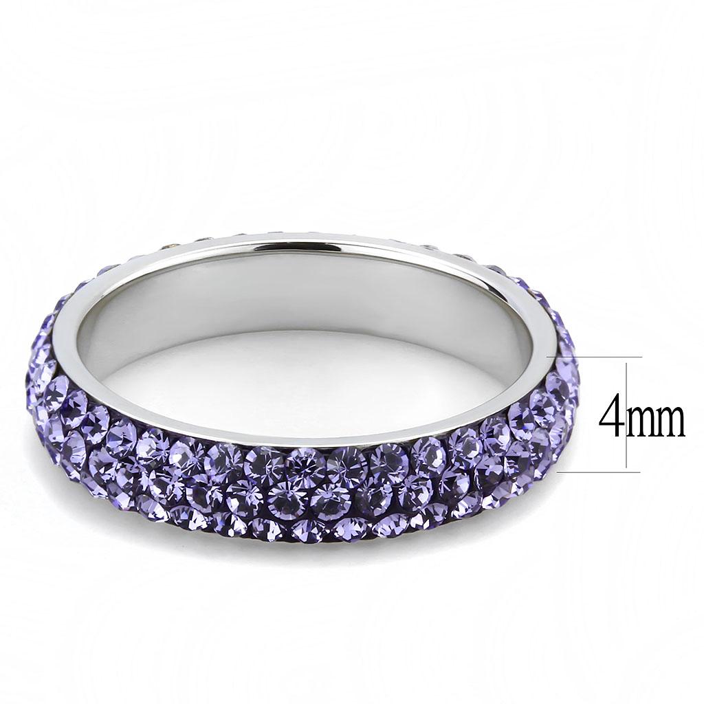 TK3540 - High polished (no plating) Stainless Steel Ring with Top Grade Crystal in Tanzanite