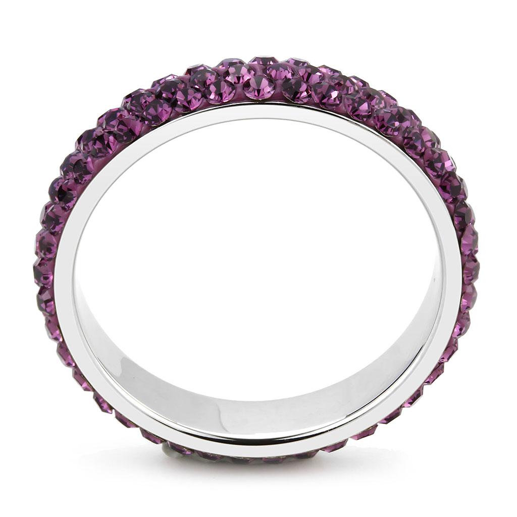 TK3541 - High polished (no plating) Stainless Steel Ring with Top Grade Crystal in Amethyst