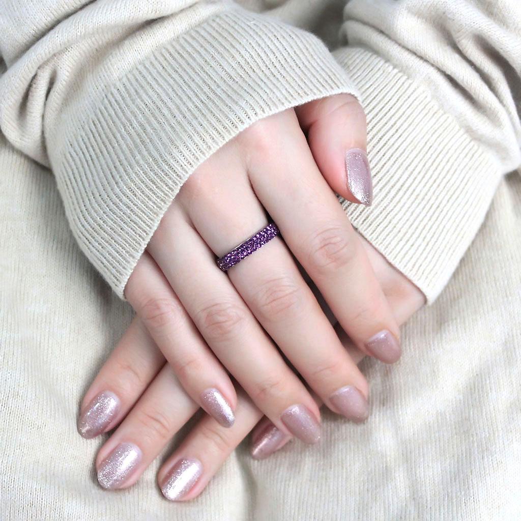 TK3541 - High polished (no plating) Stainless Steel Ring with Top Grade Crystal in Amethyst