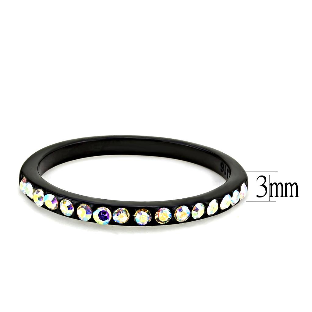 TK3556 - IP Black(Ion Plating) Stainless Steel Ring with Top Grade Crystal in Aurora Borealis (Rainbow Effect)