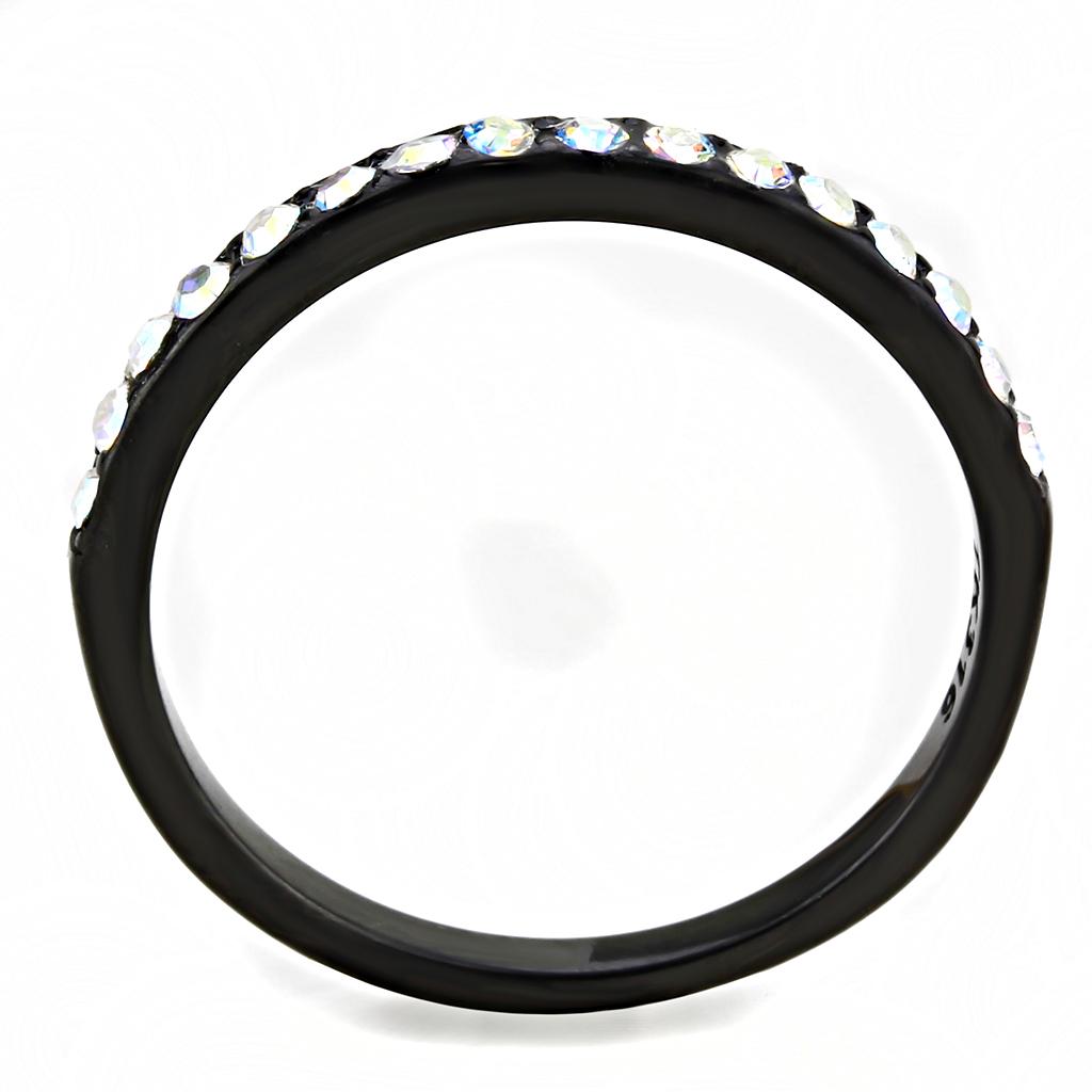 TK3556 - IP Black(Ion Plating) Stainless Steel Ring with Top Grade Crystal in Aurora Borealis (Rainbow Effect)