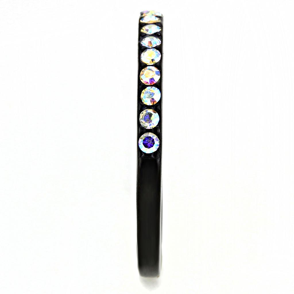 TK3556 - IP Black(Ion Plating) Stainless Steel Ring with Top Grade Crystal in Aurora Borealis (Rainbow Effect)