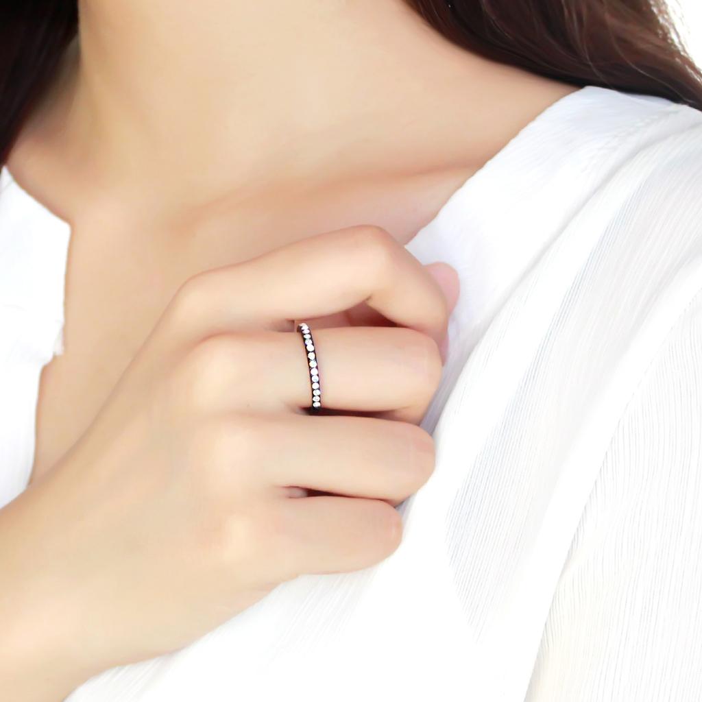 TK3556 - IP Black(Ion Plating) Stainless Steel Ring with Top Grade Crystal in Aurora Borealis (Rainbow Effect)