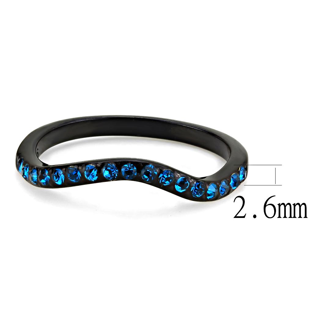TK3557 - IP Black(Ion Plating) Stainless Steel Ring with Top Grade Crystal in Blue Zircon